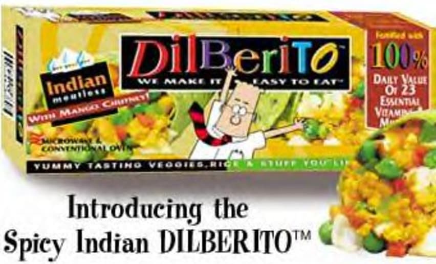 scott adams food - Indian Fented wis DilBeriTo 100% mentless We Make It With Mango Chutney Easy To Eat Daily Value Or 23 Essential Vitamin Microwa Conventional Oven Yummy Tasting Veggies Rice & Stufe Your Li Introducing the Spicy Indian Dilberito M